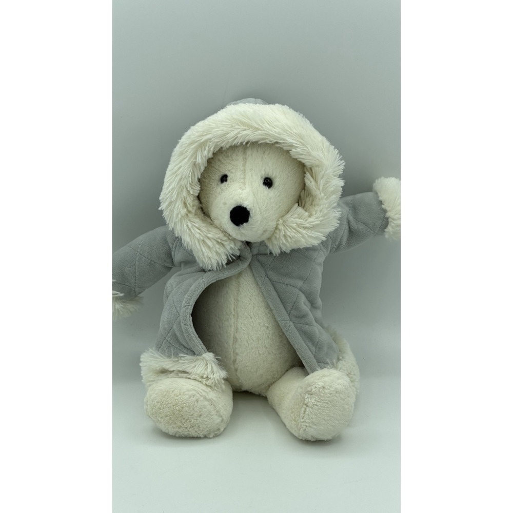 Jellycat Parkie Polar Bear Plush Grey Quilted Jacket Retired Rare 11"